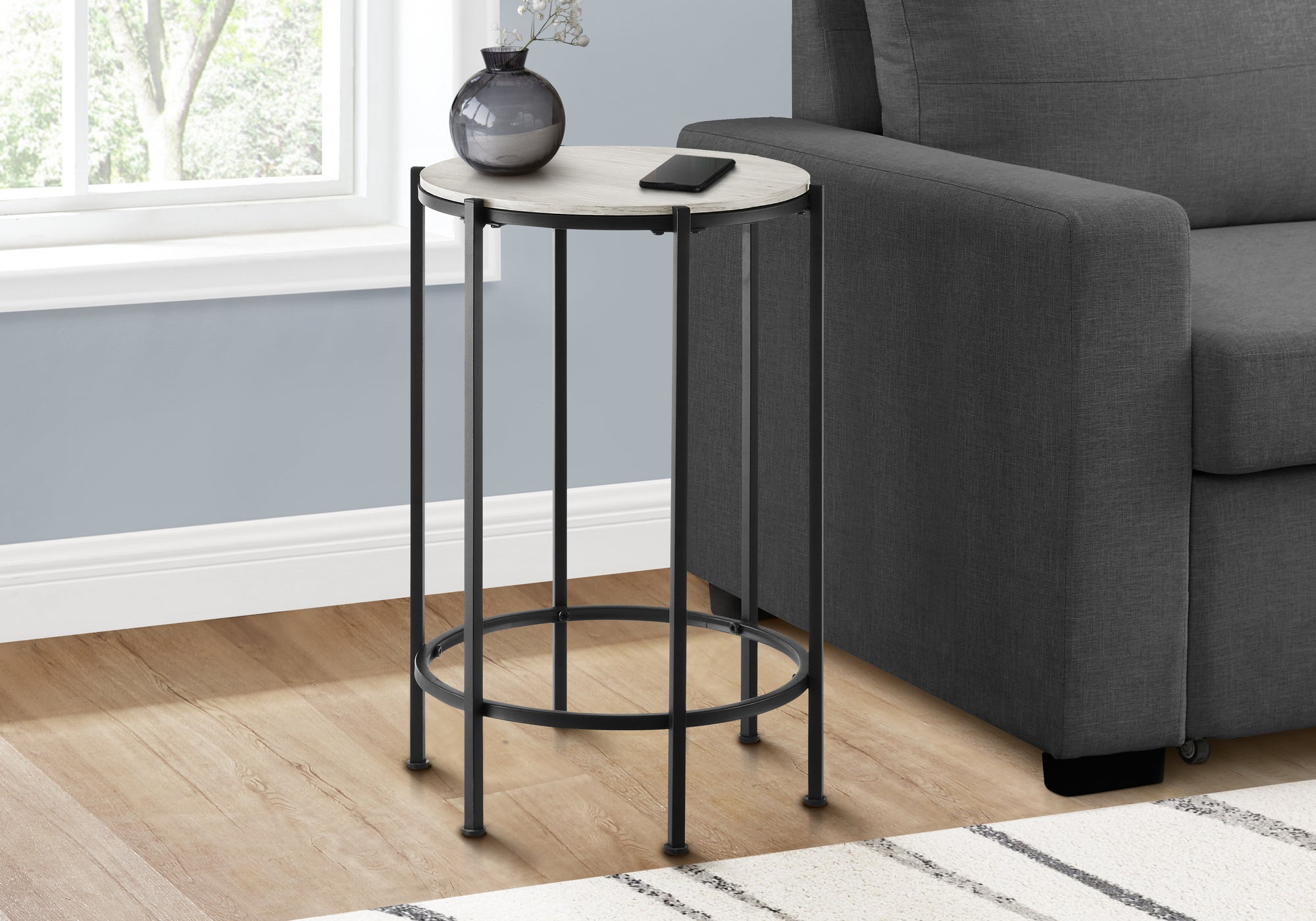 ACCENT TABLE - 24""H / WASHED OAK / BLACK METAL