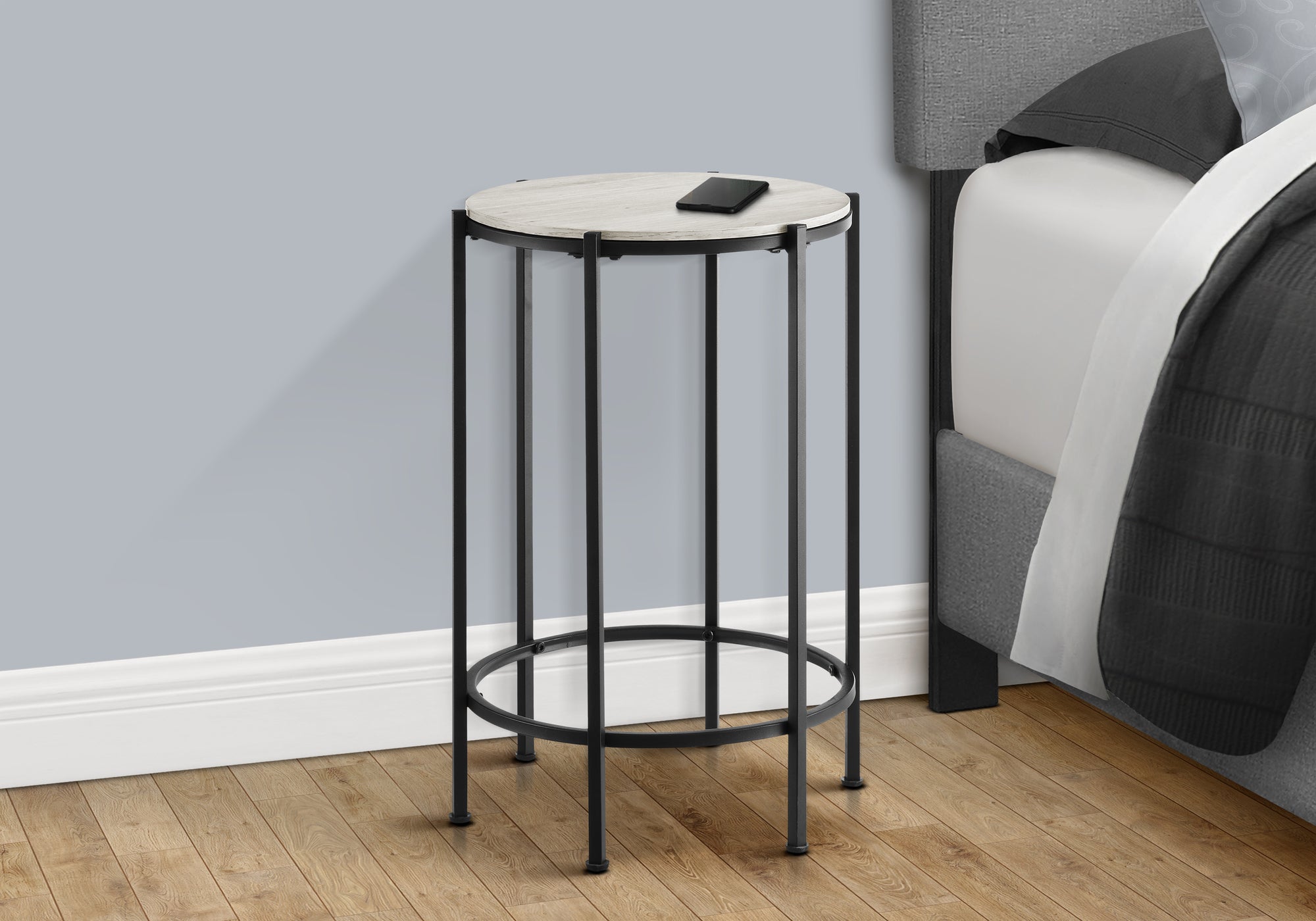 ACCENT TABLE - 24""H / WASHED OAK / BLACK METAL