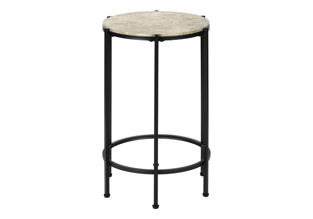 ACCENT TABLE - 24""H / CREAM STONE / BLACK METAL