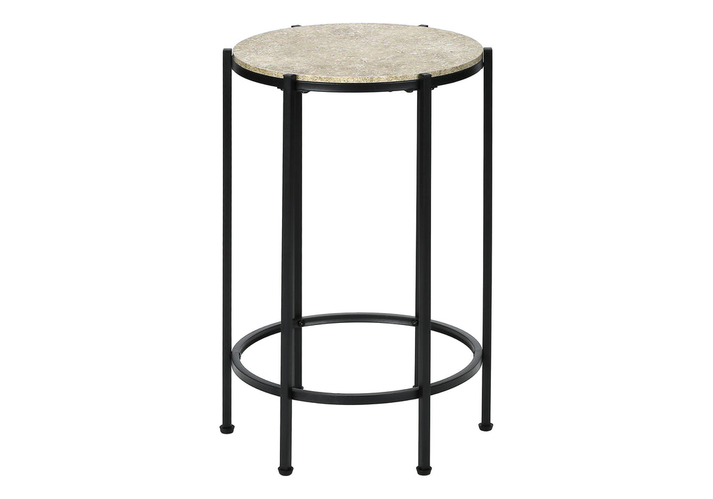 ACCENT TABLE - 24""H / CREAM STONE / BLACK METAL