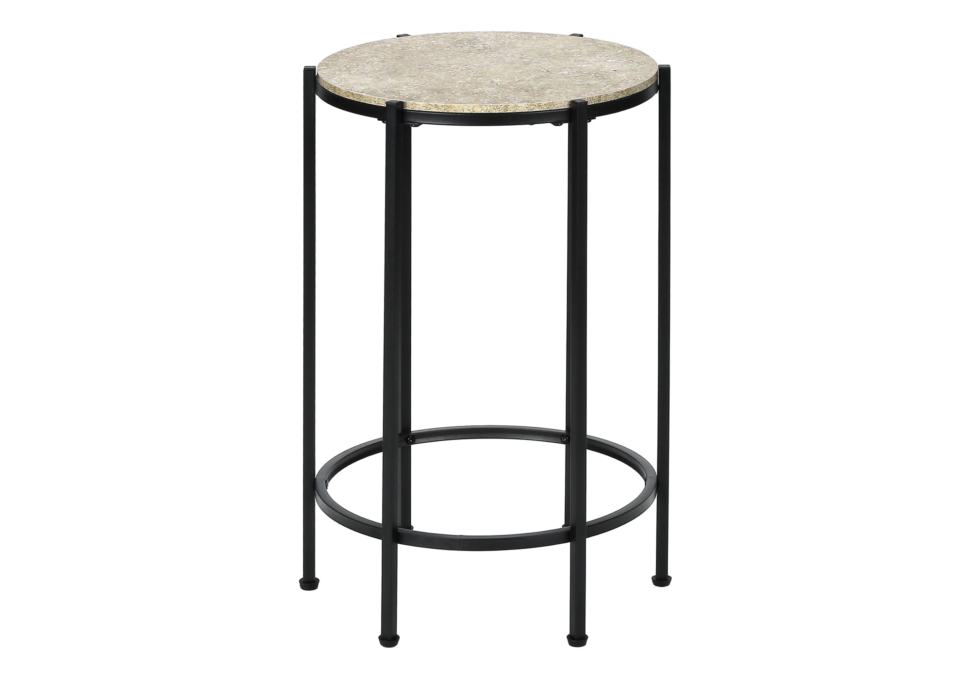 ACCENT TABLE - 24""H / CREAM STONE / BLACK METAL