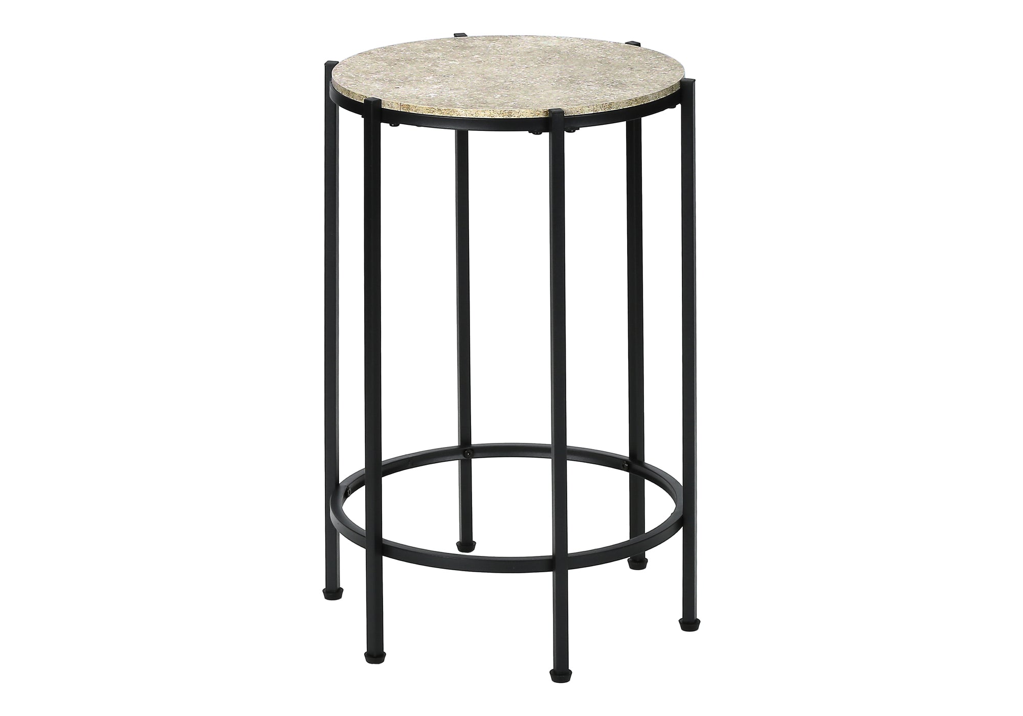 ACCENT TABLE - 24""H / CREAM STONE / BLACK METAL