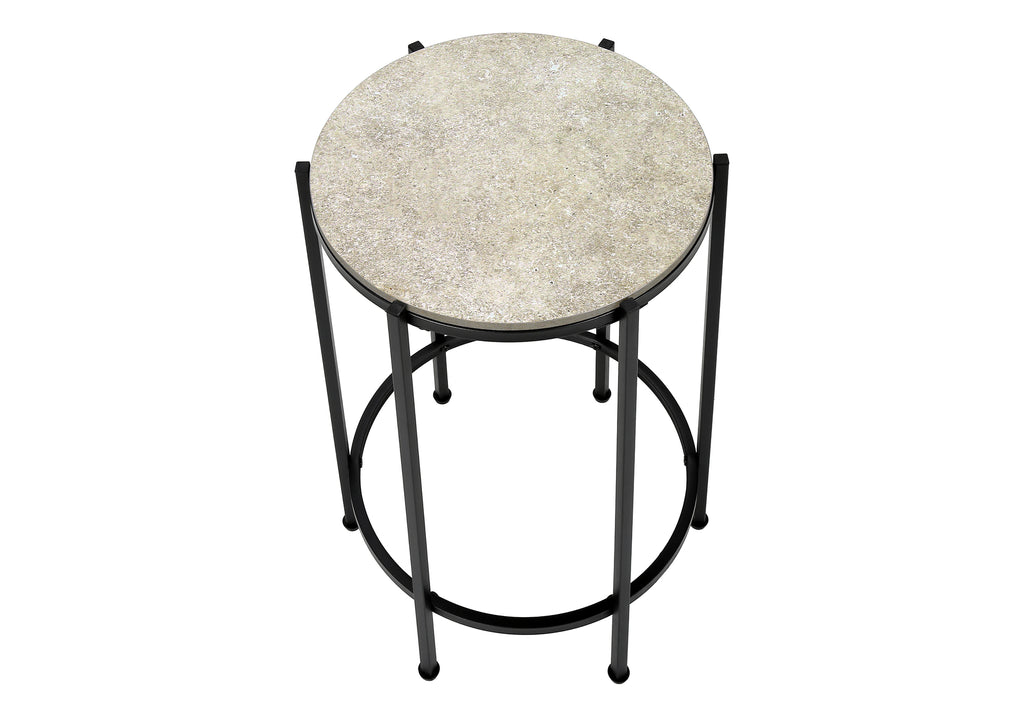 ACCENT TABLE - 24""H / CREAM STONE / BLACK METAL