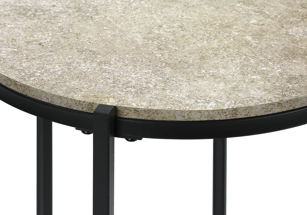 ACCENT TABLE - 24""H / CREAM STONE / BLACK METAL