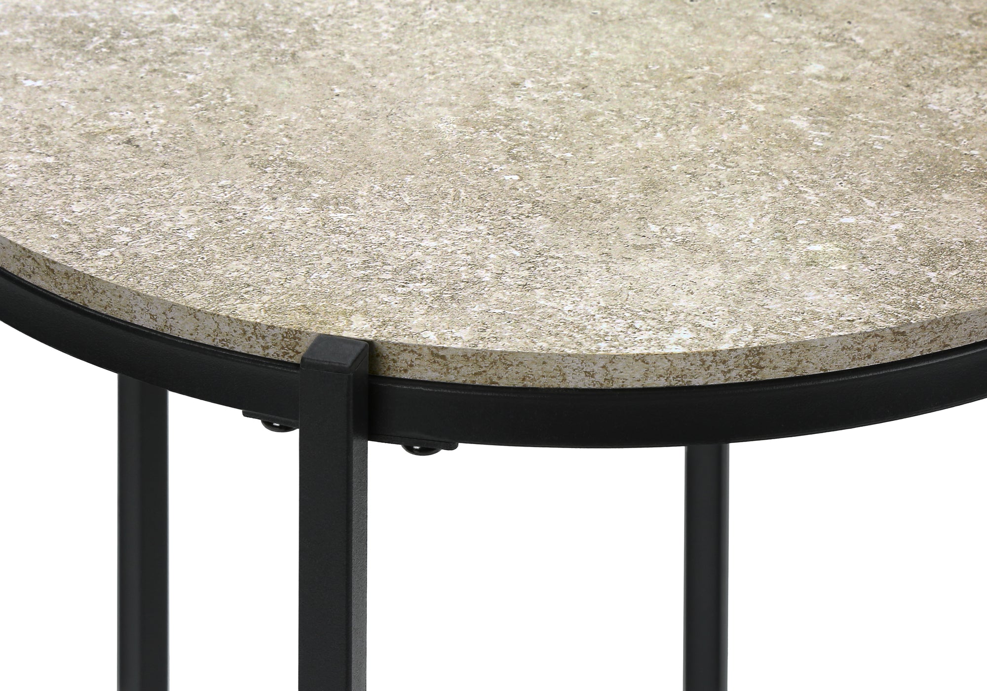 ACCENT TABLE - 24""H / CREAM STONE / BLACK METAL