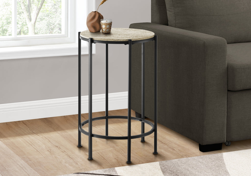 ACCENT TABLE - 24""H / CREAM STONE / BLACK METAL