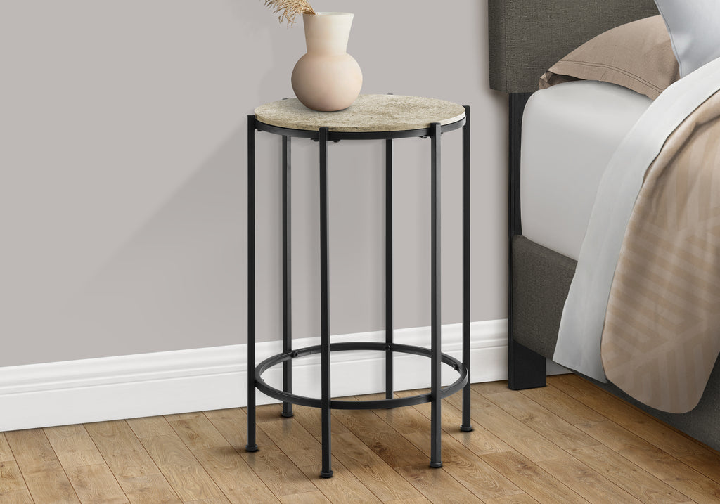 ACCENT TABLE - 24""H / CREAM STONE / BLACK METAL