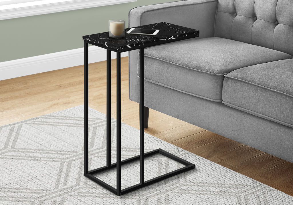 ACCENT TABLE - 25""H / BLACK MARBLE / BLACK METAL