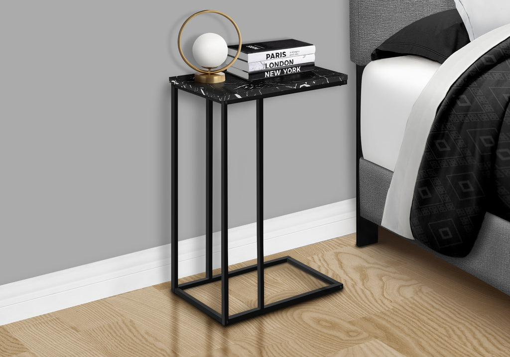 ACCENT TABLE - 25""H / BLACK MARBLE / BLACK METAL
