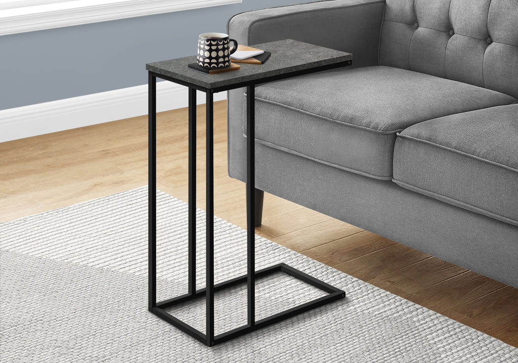 ACCENT TABLE - 25""H / GREY STONE-LOOK / BLACK METAL