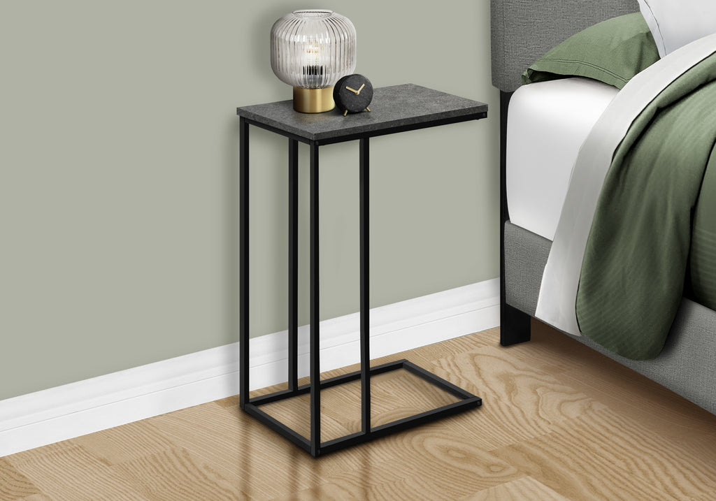 ACCENT TABLE - 25""H / GREY STONE-LOOK / BLACK METAL