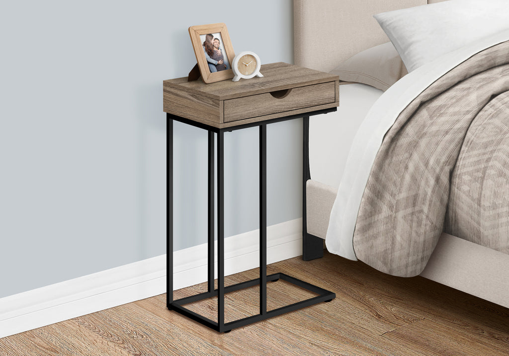 ACCENT TABLE - 25""H / DARK TAUPE / BLACK METAL