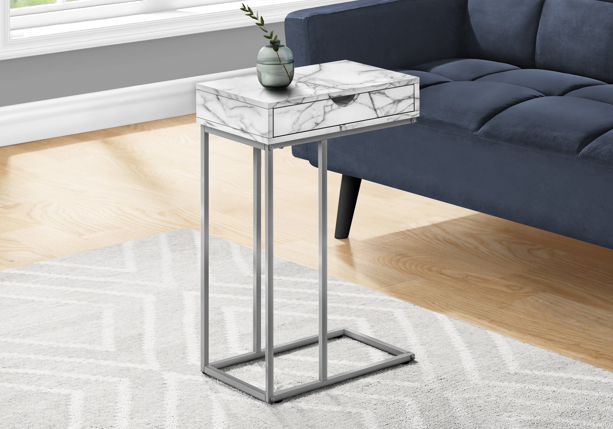 ACCENT TABLE - 25""H / WHITE MARBLE / SILVER METAL