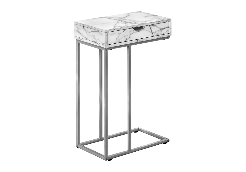 ACCENT TABLE - 25""H / WHITE MARBLE / SILVER METAL