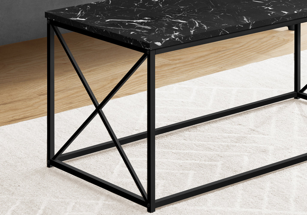COFFEE TABLE - 40""L / BLACK MARBLE / BLACK METAL