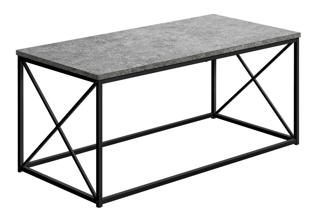 COFFEE TABLE - 40""L / GREY STONE-LOOK / BLACK METAL