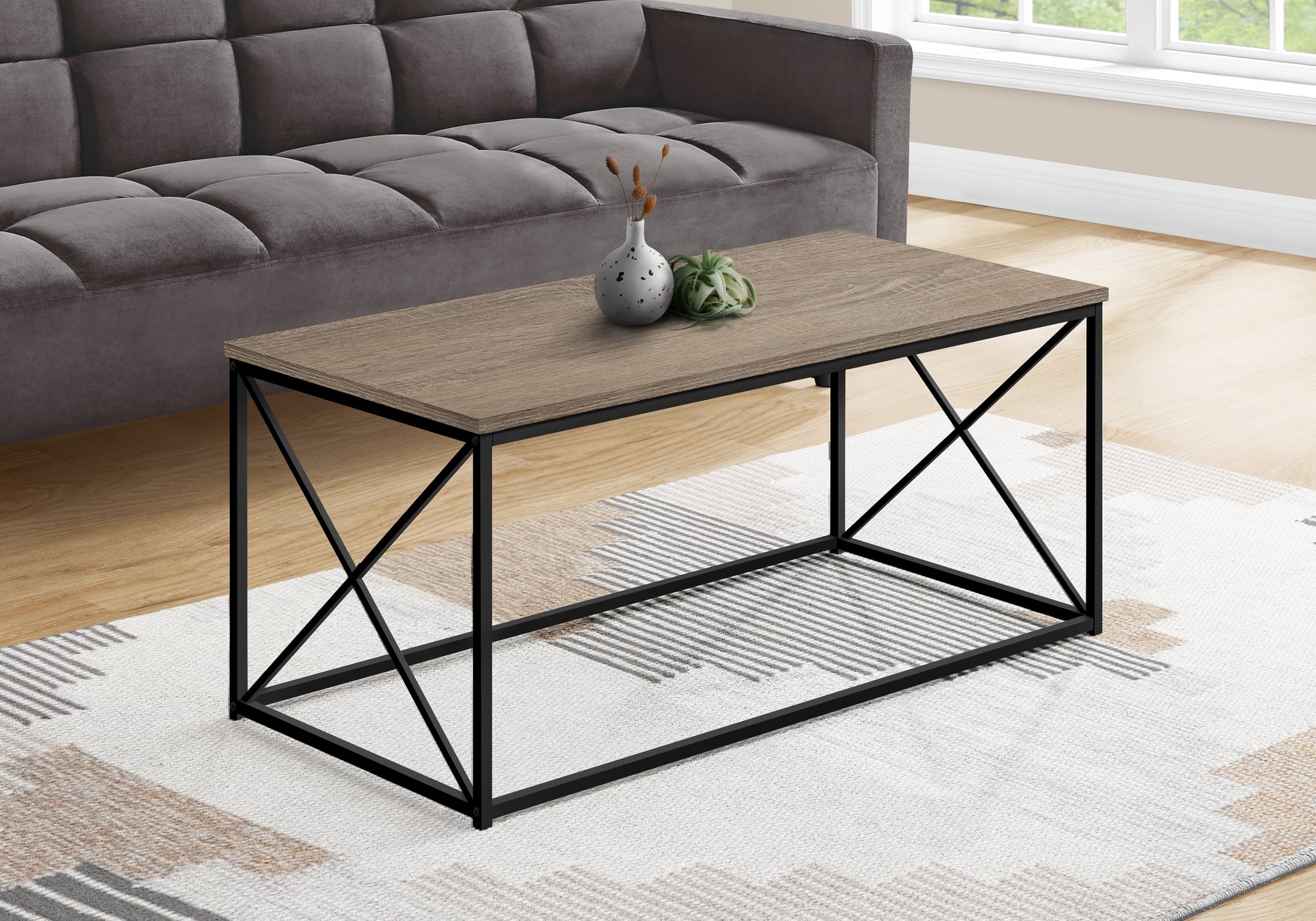 COFFEE TABLE - 40""L / DARK TAUPE / BLACK METAL