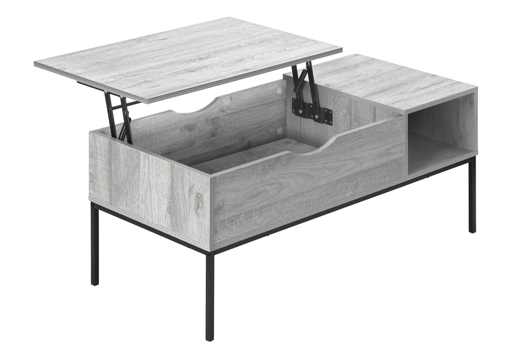 COFFEE TABLE - 42""L / LIFT-TOP GREY / BLACK METAL