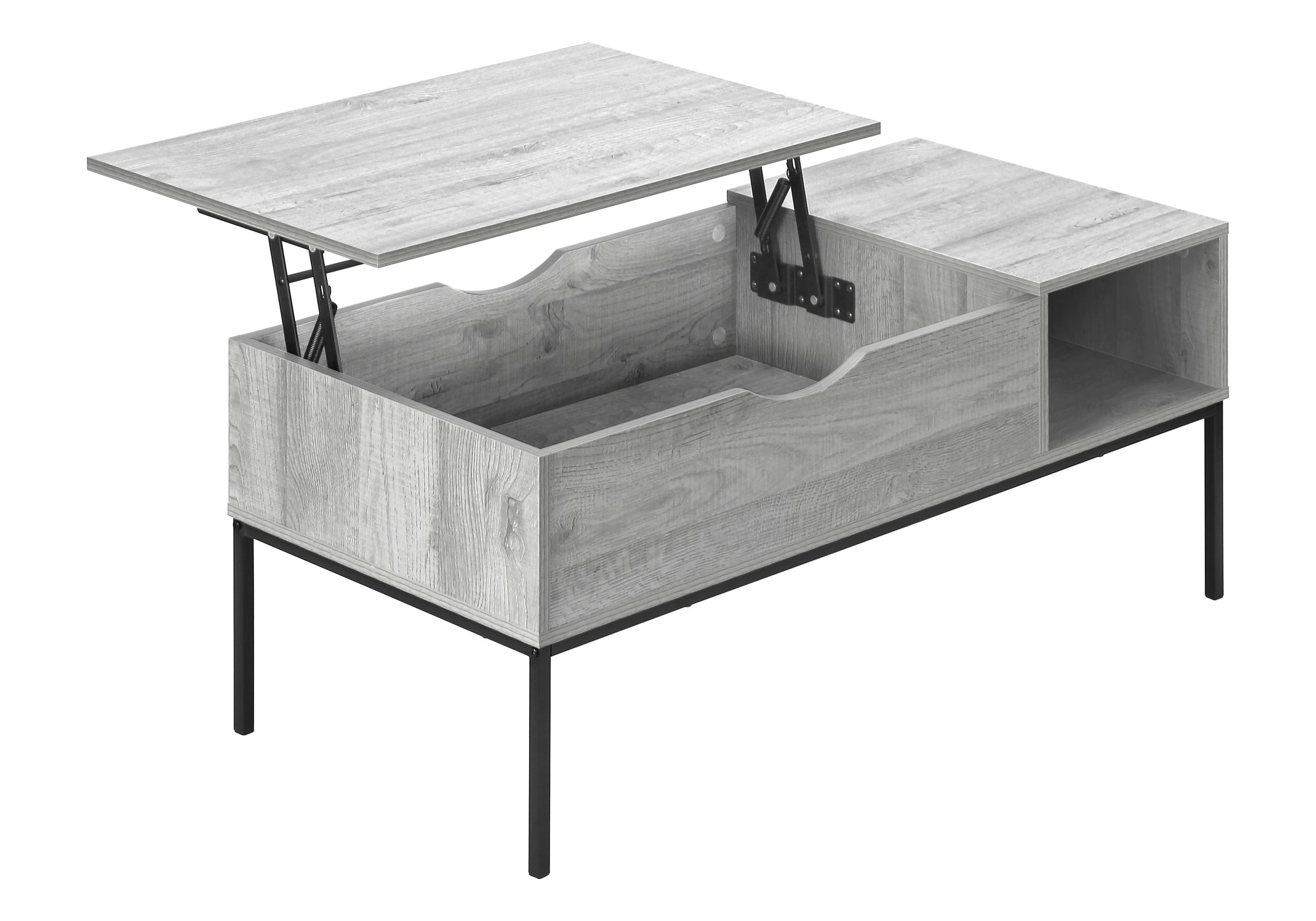 COFFEE TABLE - 42""L / LIFT-TOP GREY / BLACK METAL
