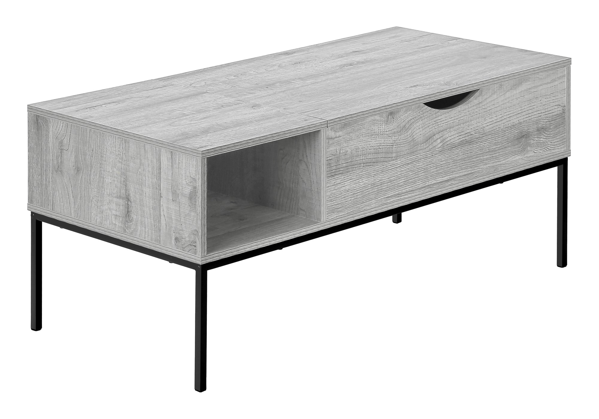 COFFEE TABLE - 42""L / LIFT-TOP GREY / BLACK METAL
