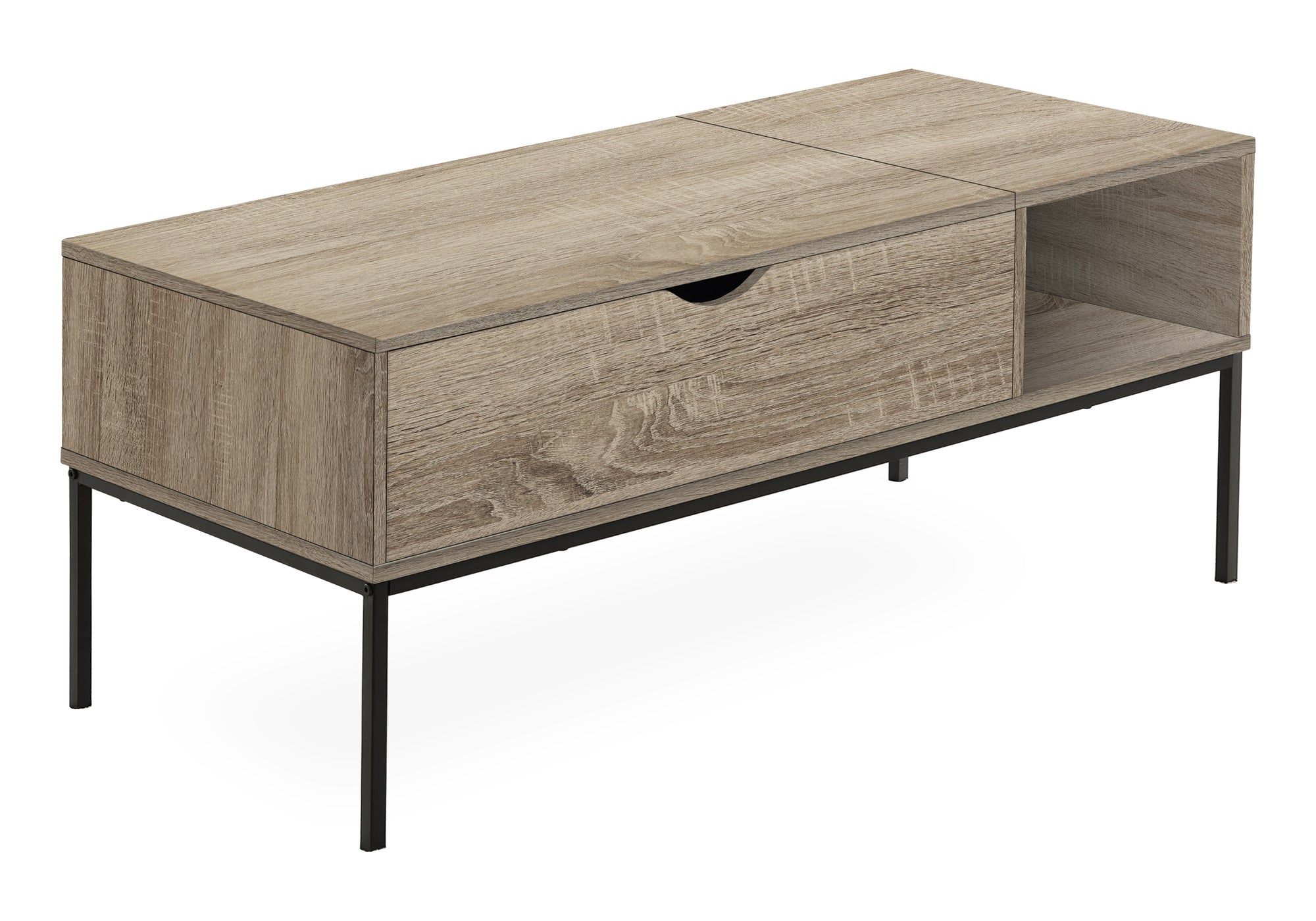 COFFEE TABLE - 42""L / LIFT-TOP DARK TAUPE / BLACK METAL