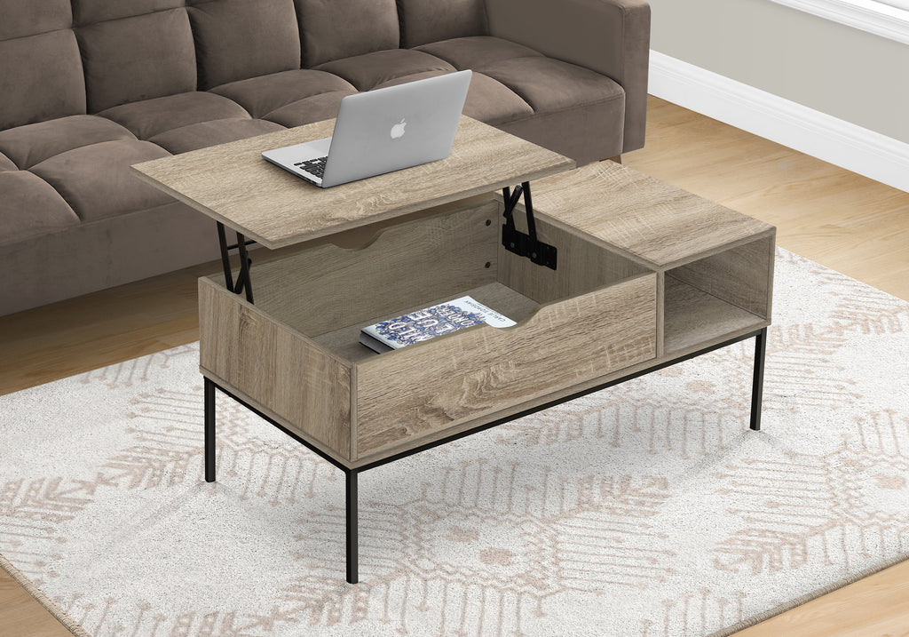 COFFEE TABLE - 42""L / LIFT-TOP DARK TAUPE / BLACK METAL