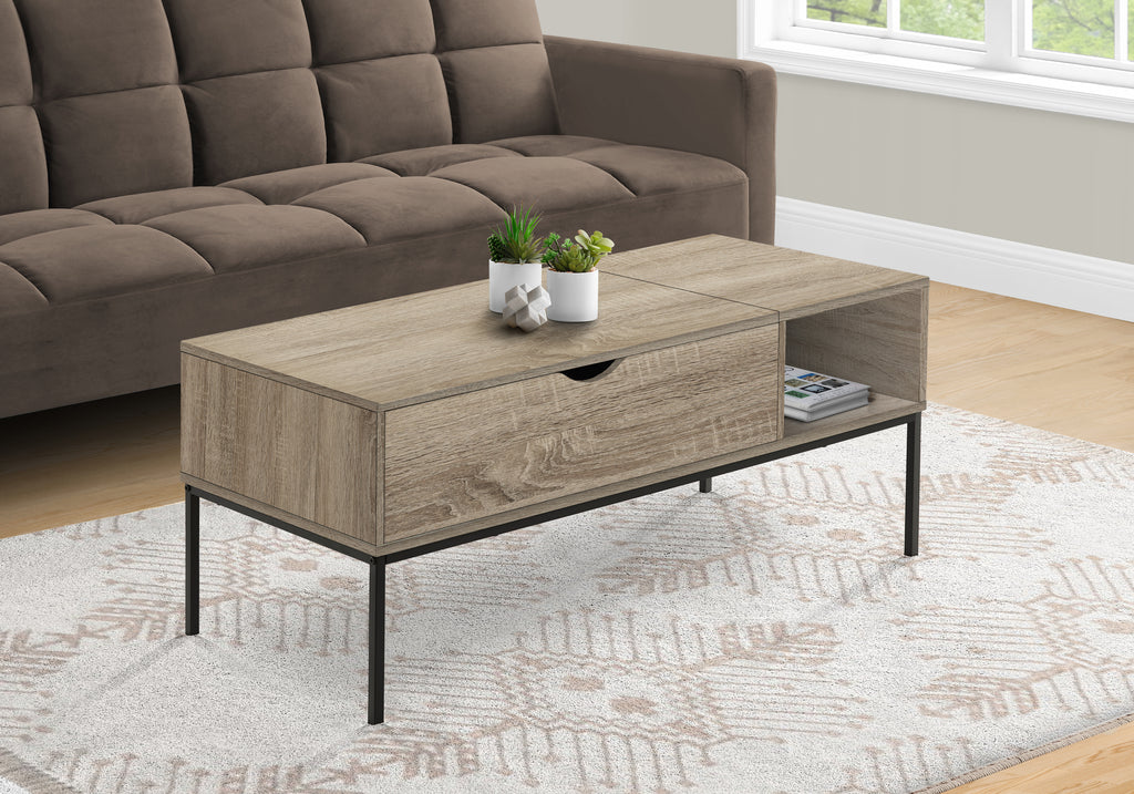 COFFEE TABLE - 42""L / LIFT-TOP DARK TAUPE / BLACK METAL