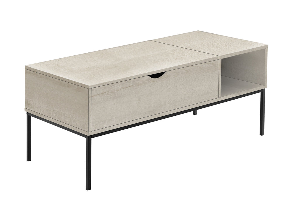 COFFEE TABLE - 42""L / LIFT-TOP WASHED OAK / BLACK METAL