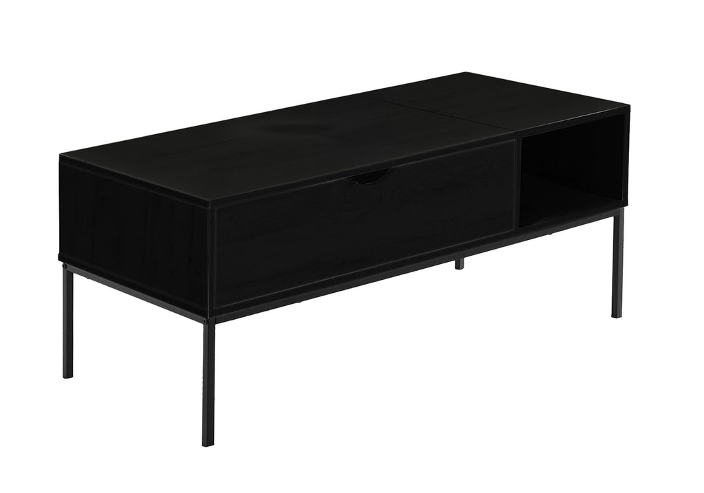 COFFEE TABLE - 42""L / LIFT-TOP BLACK / BLACK METAL