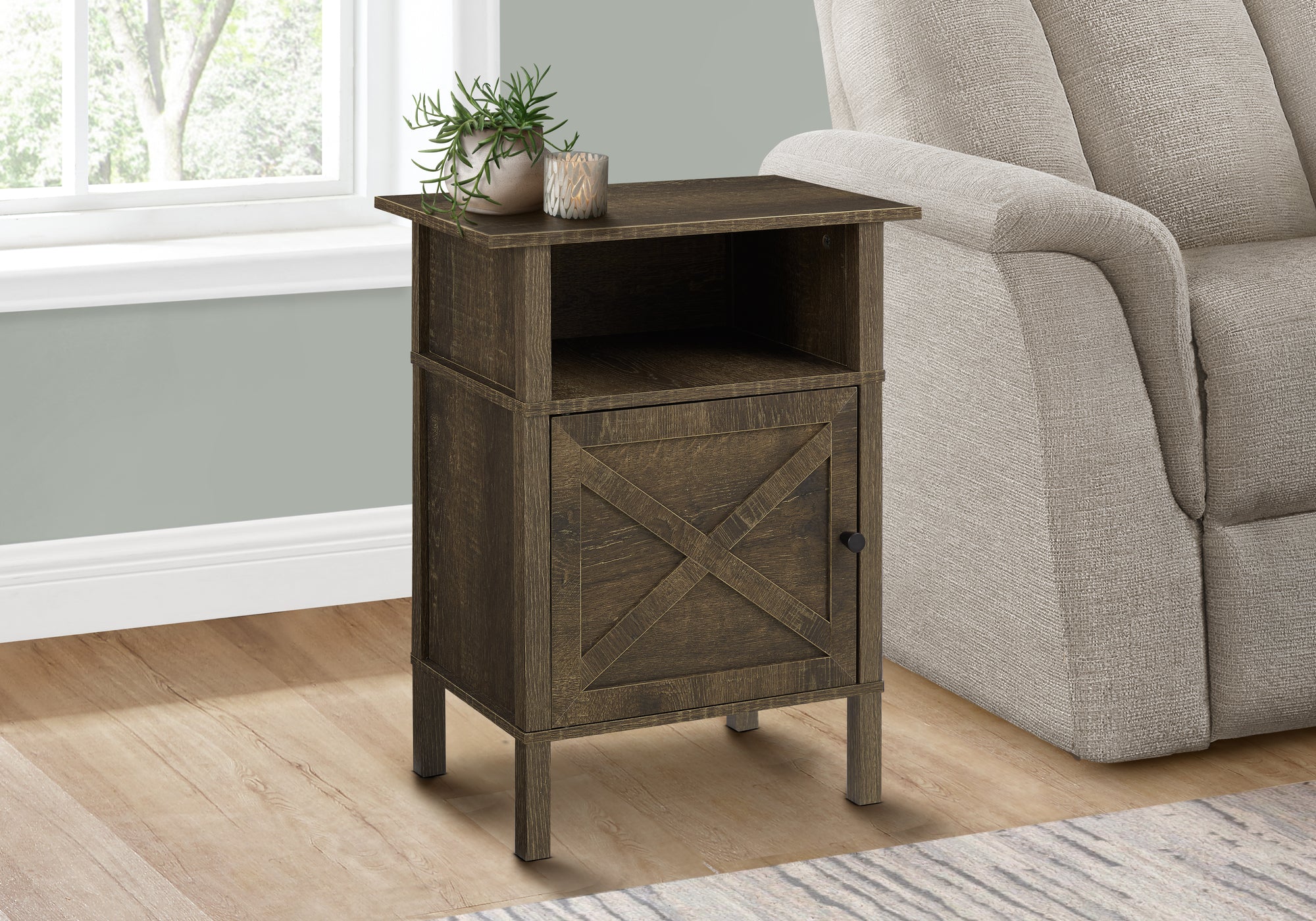 ACCENT TABLE - 24""H / DARK OAK / BLACK METAL