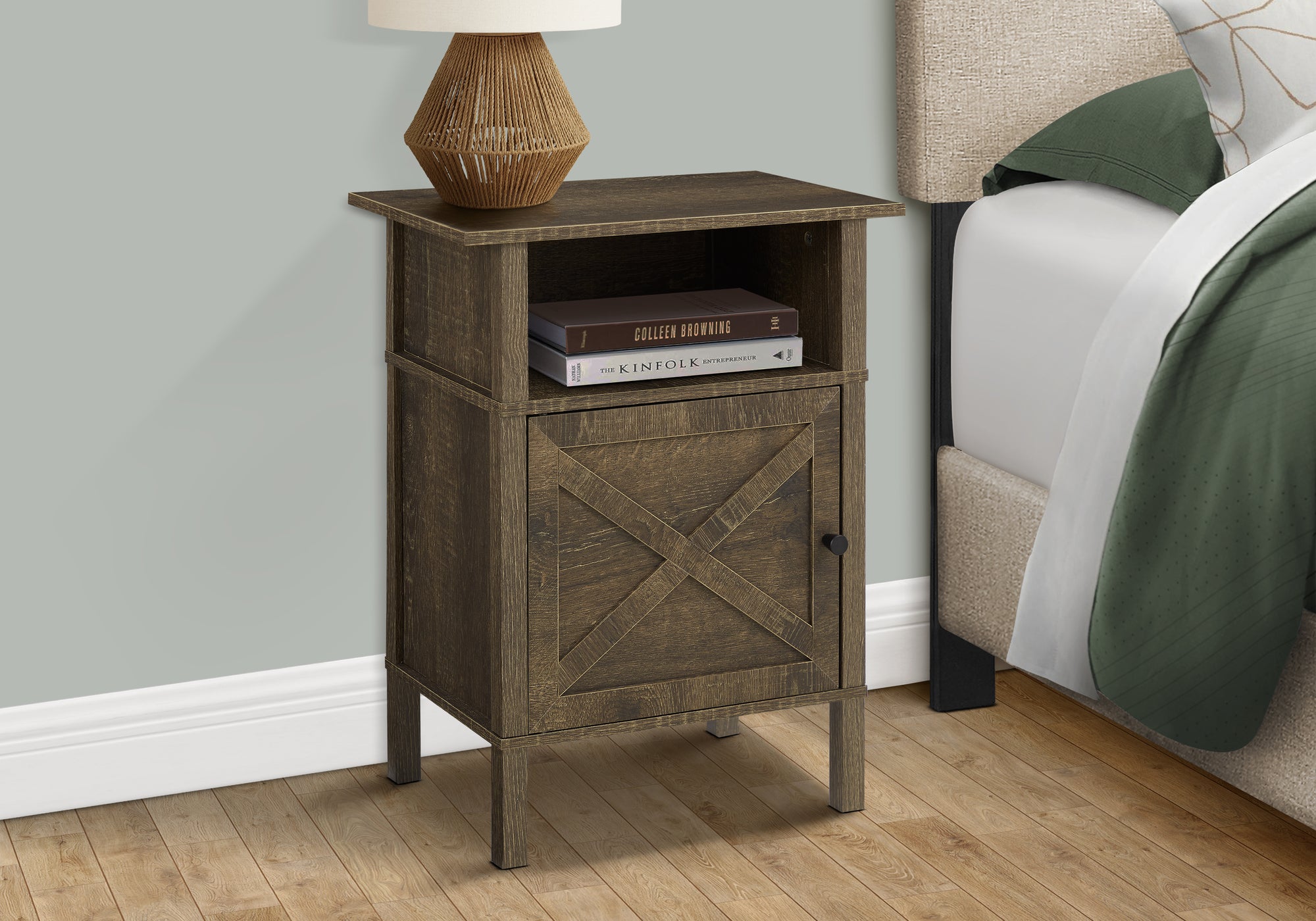 ACCENT TABLE - 24""H / DARK OAK / BLACK METAL
