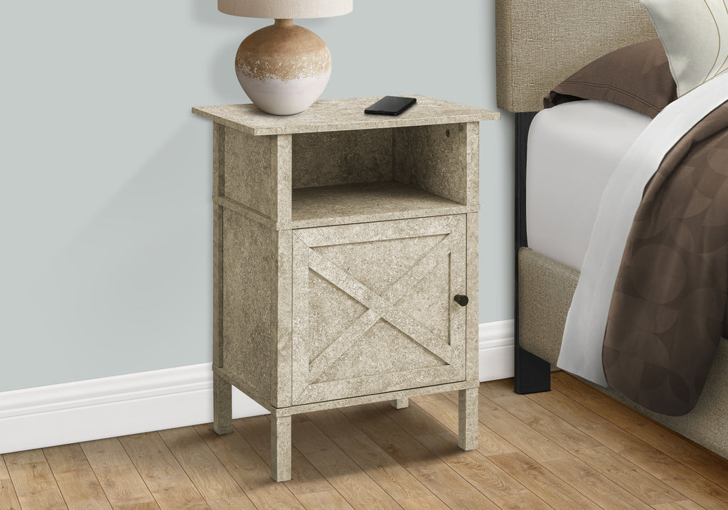 ACCENT TABLE - 24""H / CREAM STONE / BLACK METAL