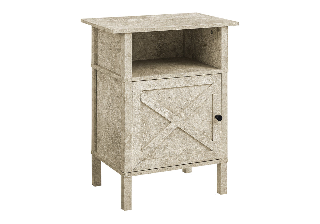 ACCENT TABLE - 24""H / CREAM STONE / BLACK METAL