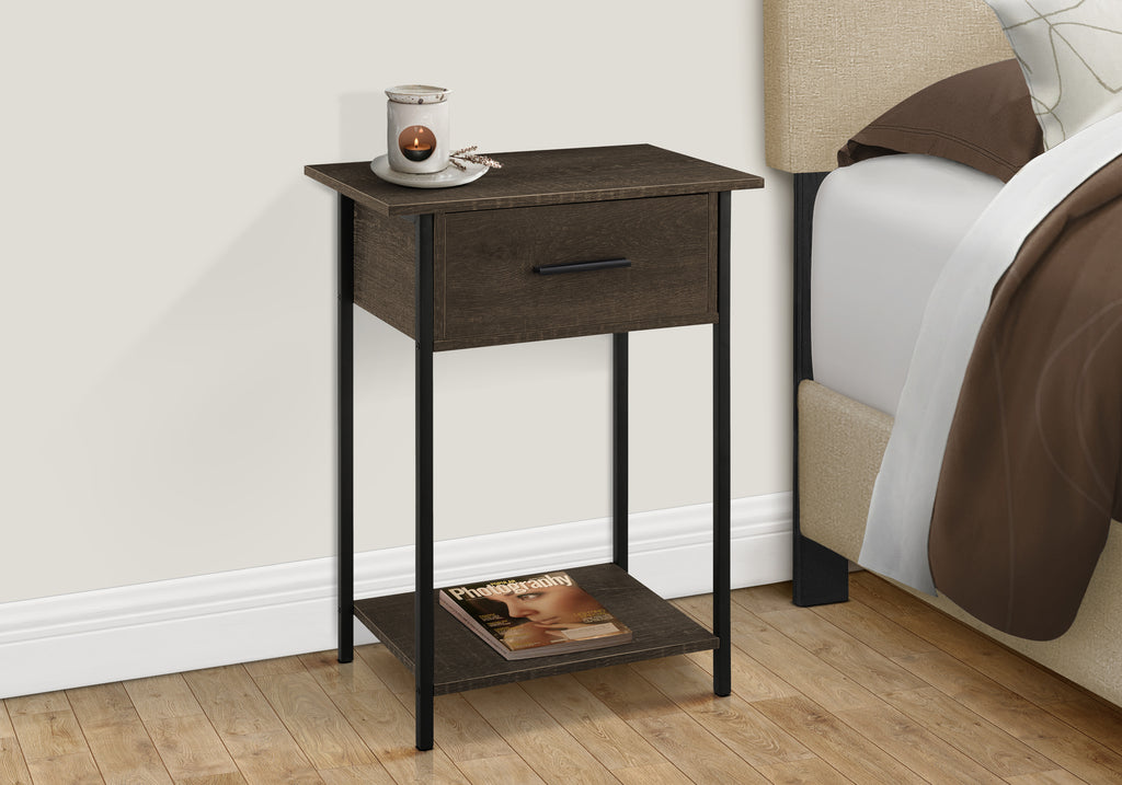 ACCENT TABLE - 24""H / DARK OAK / BLACK METAL