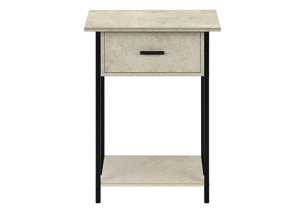 ACCENT TABLE - 24""H / CREAM STONE / BLACK METAL