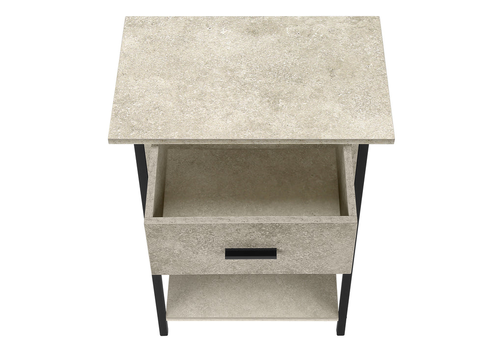 ACCENT TABLE - 24""H / CREAM STONE / BLACK METAL