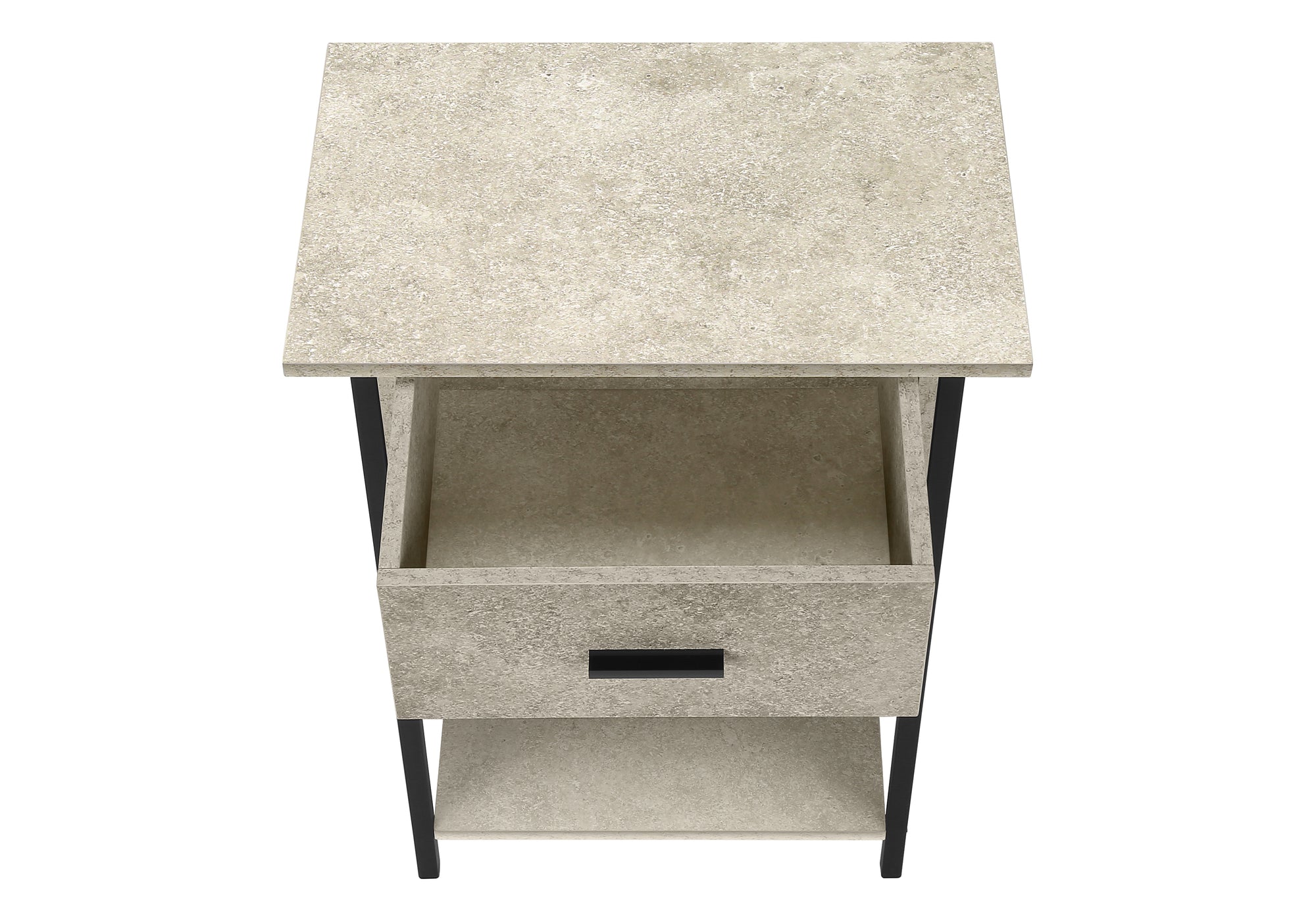ACCENT TABLE - 24""H / CREAM STONE / BLACK METAL