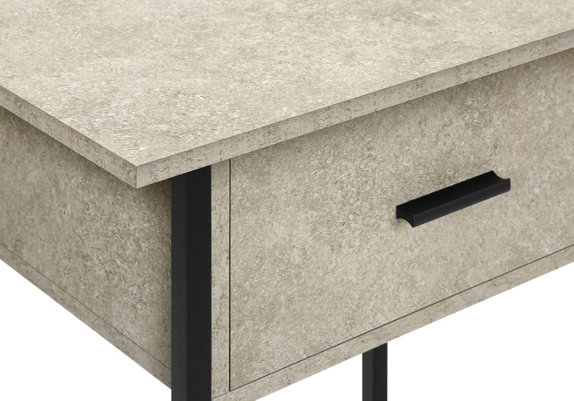 ACCENT TABLE - 24""H / CREAM STONE / BLACK METAL