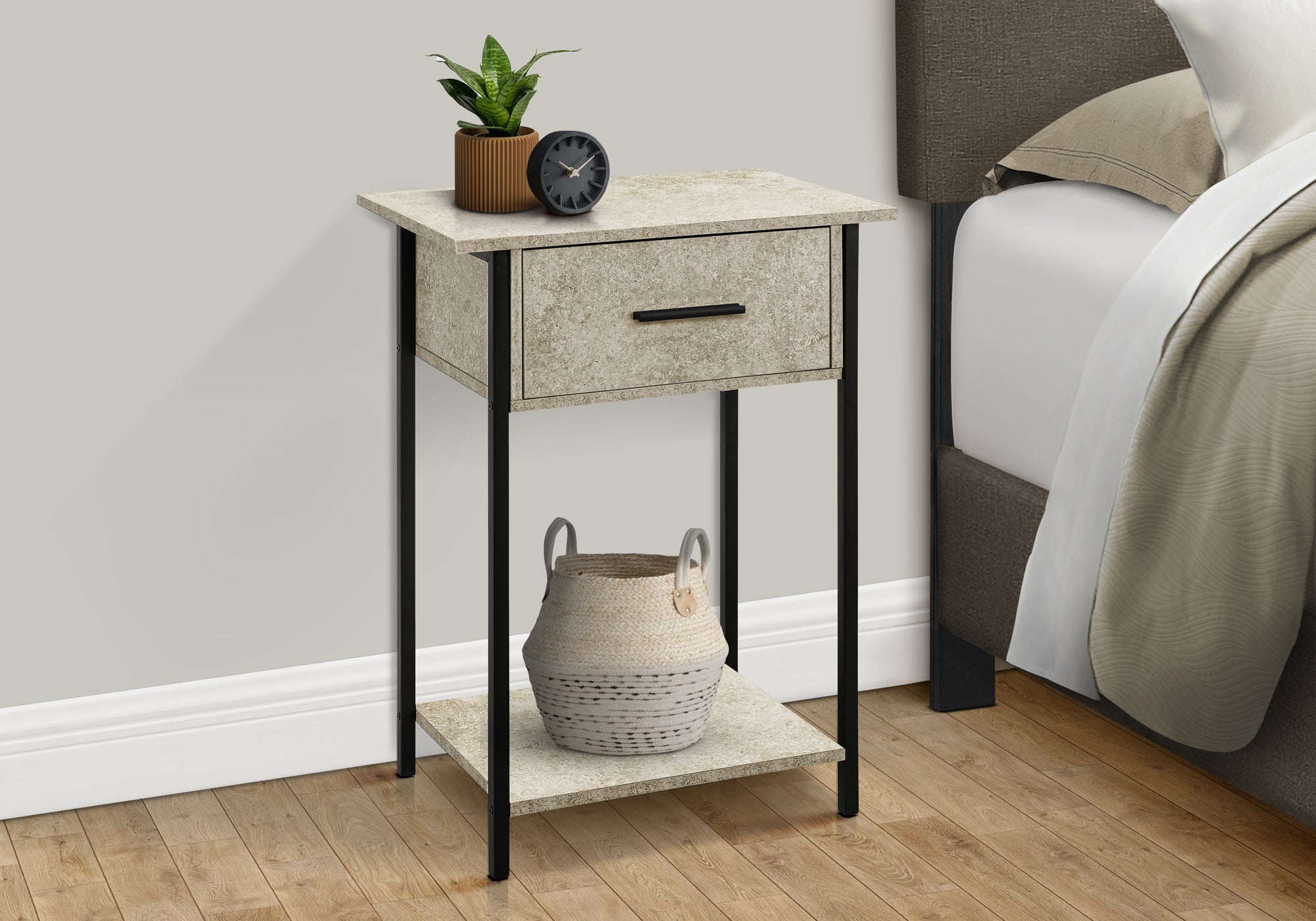 ACCENT TABLE - 24""H / CREAM STONE / BLACK METAL