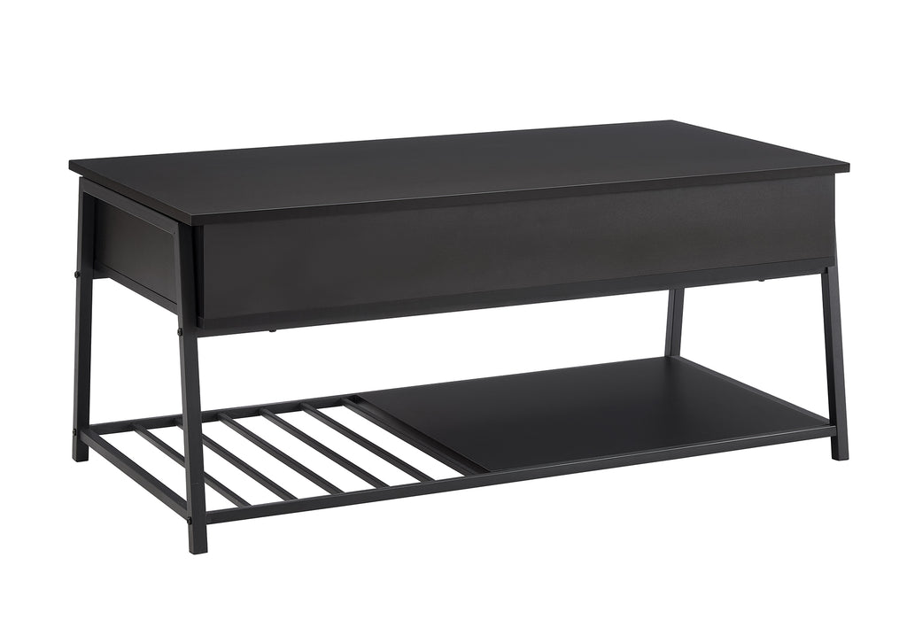COFFEE TABLE - 42""L / LIFT-TOP BLACK / BLACK METAL