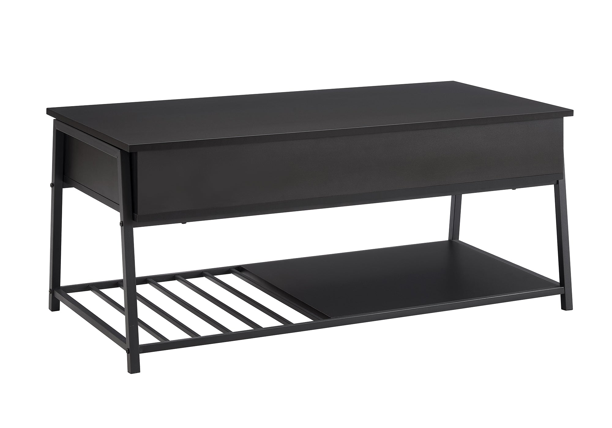 COFFEE TABLE - 42""L / LIFT-TOP BLACK / BLACK METAL
