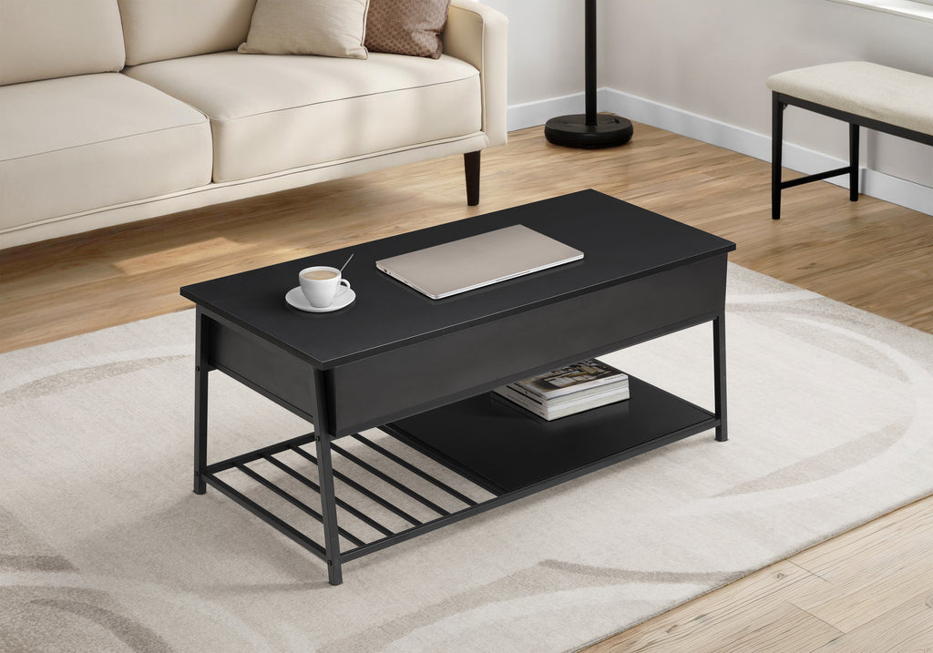 COFFEE TABLE - 42""L / LIFT-TOP BLACK / BLACK METAL