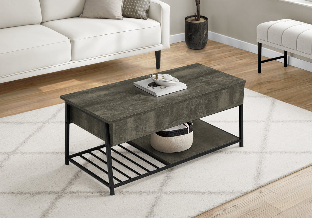 COFFEE TABLE - 42""L / LIFT-TOP DARK BRONZE / BLACK METAL