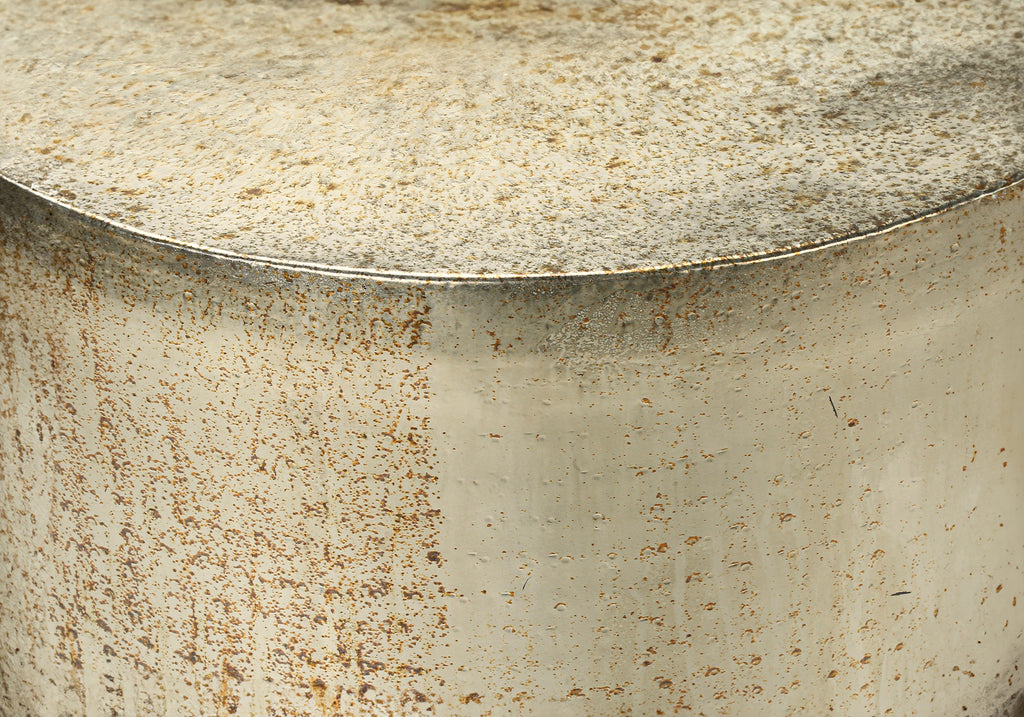 ACCENT TABLE - 22""H / ANTIQUE GOLD IRON METAL DRUM END