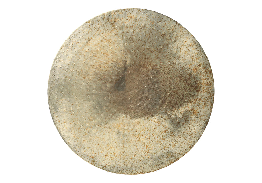 ACCENT TABLE - 22""H / ANTIQUE GOLD IRON METAL DRUM END