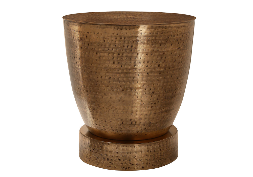 ACCENT TABLE - 22""H / ANTIQUE COPPER IRON METAL DRUM END