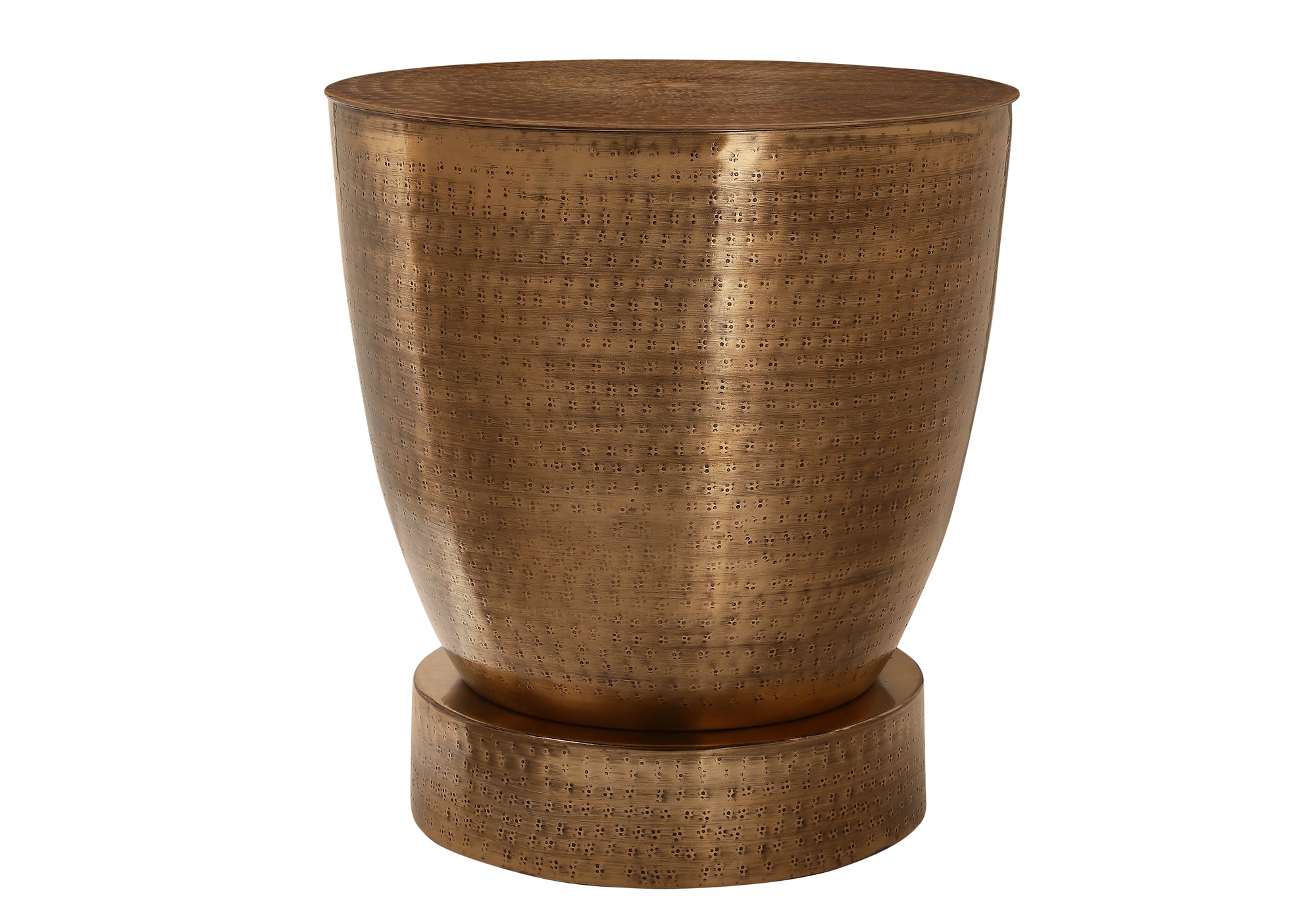 ACCENT TABLE - 22""H / ANTIQUE COPPER IRON METAL DRUM END