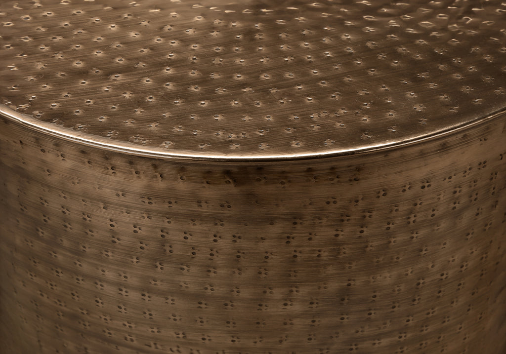 ACCENT TABLE - 22""H / ANTIQUE COPPER IRON METAL DRUM END