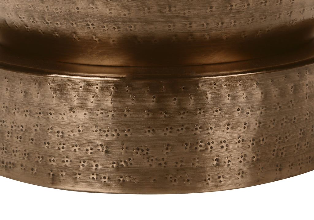 ACCENT TABLE - 22""H / ANTIQUE COPPER IRON METAL DRUM END