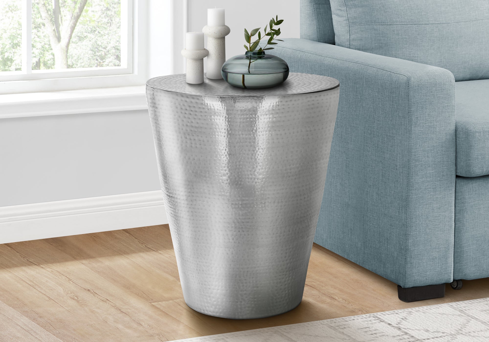 ACCENT TABLE - 22""H / CHROME IRON METAL DRUM END TABLE